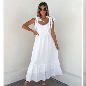 Mine White Bow Strap Midi Dress